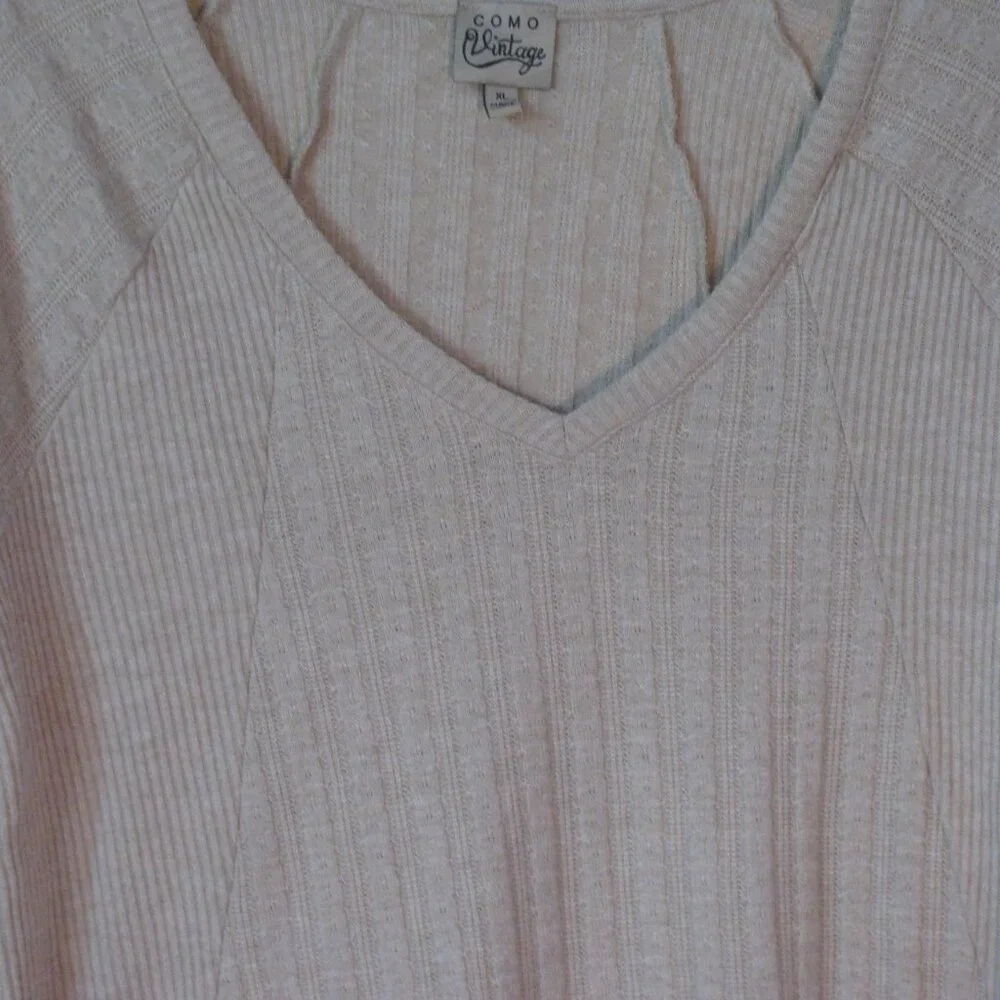 * Como Vintage Sweater XL EUC tan Long Sleeve Ribbed Knit Top Super Soft - Picture 3 of 6